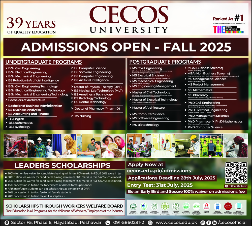Admission Open in CECOS University